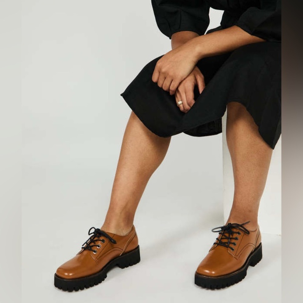 Intentionally Blank Queen Street Oxford Shoes Caramel Brown Chunky Platform Lug